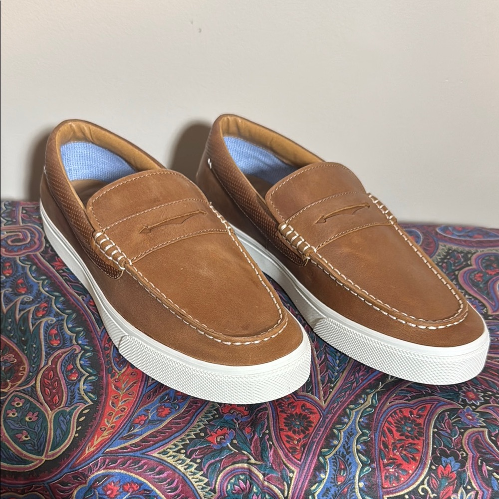 Sperry Brown and White Leather Moccasin Slip-Ons
